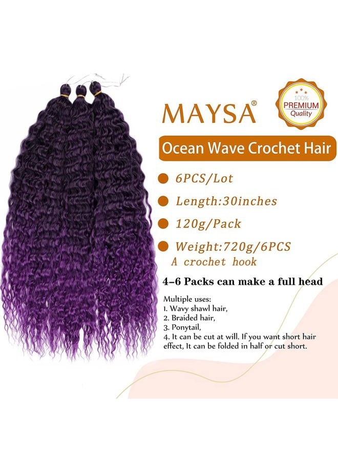 MAYSA Purple Crochet Hair Extensions 30inch Deep Wave Braiding Crochet Hair 6Packs Soft Synthetic Curly Crochet Hair Extensions for Women #1BTpurple - Image 2